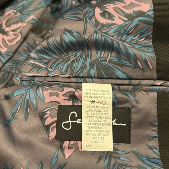 Sean John Black Suit Jacket with leaf pattern interior Size 42 Regular New - Picture 9 of 10